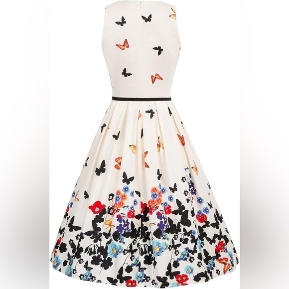 BELLE POGUE BUTTERFLY PRINT 1950’s STYLE ELEGANT RETRO, WOMENS DRESS SIZE M. - Picture 11 of 12